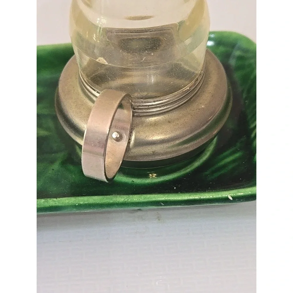 Vtg Japan Salt & Pepper Shakers Oil Lamp Metal Plastic Platform Hurricane MCM 3